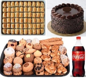Klasik Çikolatalı Yaş Pasta 1 Lt Kola 1 Kg Kuru Pasta ve Cevizli Baklava Seti